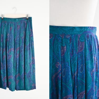 1990s Green Printed Midi Skirt 