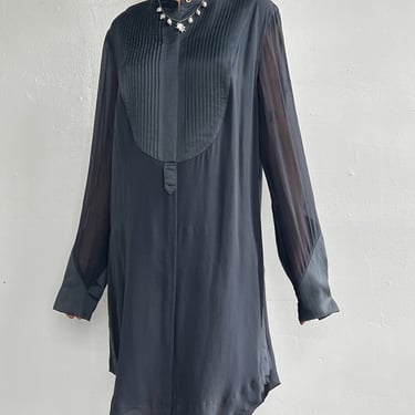 Donna Karan Layered Silk Pleats Dress (L)