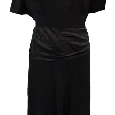 1940s Black Crepe Hollywood Noir Dress with Soutache Detail and Reversed Carved Lucite Button