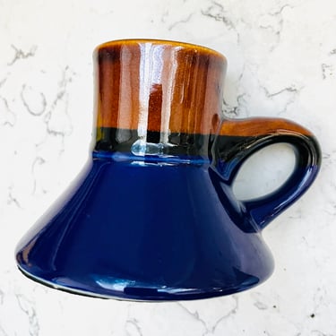 Vintage Retro No Spill Coffee Mug, with Brown Blue Glaze and Wide Base by LeChalet