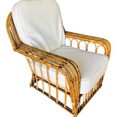 Restored Art Deco Stick Rattan Cathedral Arm and Cobra Back Lounge Chair 
