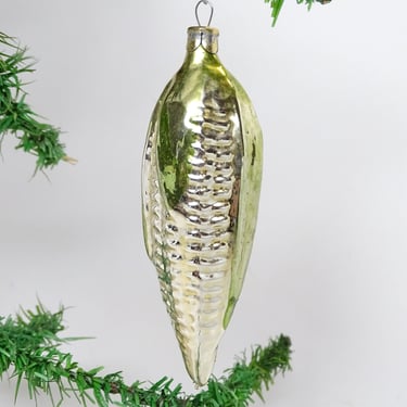 Antique 1950's Hand Blown Mercury Glass Corn on Cob Ornament, Vintage Retro MCM Holiday Decor 