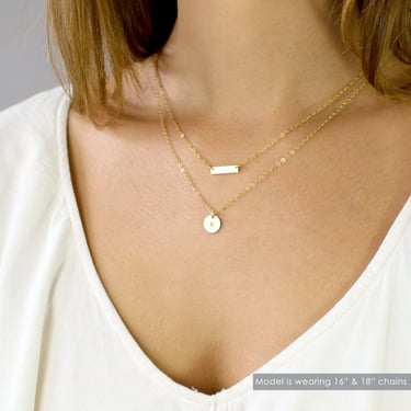 Personalized Delicate Initial Necklace, Layering Necklace Set, Dainty Necklace Set of 2, Gold Bar Necklace Gift for Her, LEILAJewelryShop 