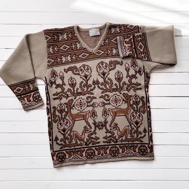 cute cottagecore sweater 80s 90s vintage Doris Pooser brown deer intarsia sweater 