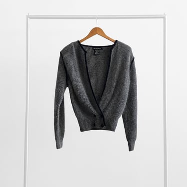 Gray Fuzzy Sweater With Black Trim