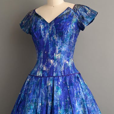 Vintage 1950s Dress | Gorgeous Iridescent Sequin Silk Cupcake Party Dress | Small 