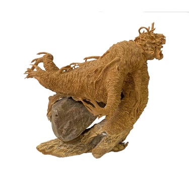 Artistic Natural Wood On Stone Carve Into Chinese Ginseng Root Sculpture n598E 
