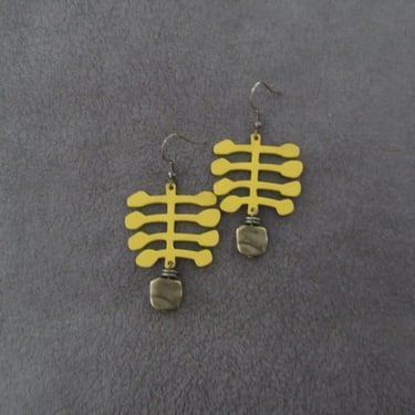 Yellow and bronze abstract earrings 