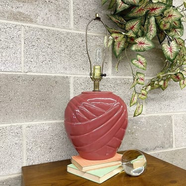 Vintage Table Lamp Retro 1980s Contemporary + Ceramic + Art Deco Revival + Mauve Pink + Wave Design + Mood Lighting + Home and Table Decor 