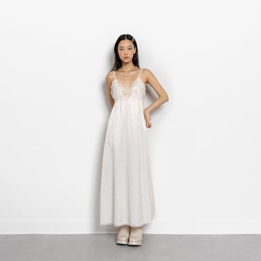 CREAM LINGERIE SLIP Dress Vintage 80's Dressing Gown Nightie Delicate Whimsical Soap Opera / Small 