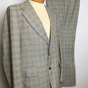 Vintage 70’s Palm Beach Glen Plaid Men’s Wool Suit Size 44 Long Jacket, 38 x 33 Pants 