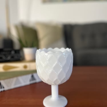 Vintage Milk Glass Diamond Pattern Pedestal Compote/Footed Vase | 3 AVAILABLE 