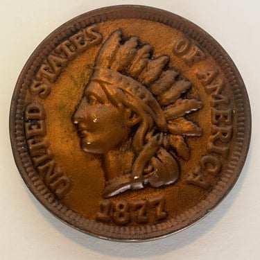 Indian Head Ceramic Penny, Ceramic Large Coin, Native American Wall Hanging, Vintage Wall Hanging, Indian Head Penny, Copper Ceramic Decor 