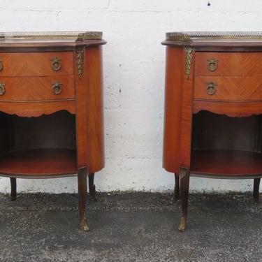 French Inlay Tall Oval Nightstands Side End Bedside Tables Commode a Pair 5205