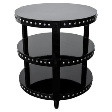 Hollywood Glam Black Lacquer Drum Table