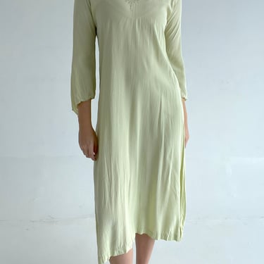 1940's Silk Long Sleeve Pale Green Butterfly Dress