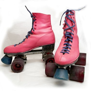 7.5 Vintage Pink Roller Skates Chicago 5 CA Smoker Skate Board Wheels 60's 70's 