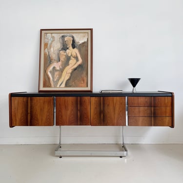 ROSEWOOD &amp; CHROME CREDENZA BY STE MARIE &amp; LAURENT, 70's