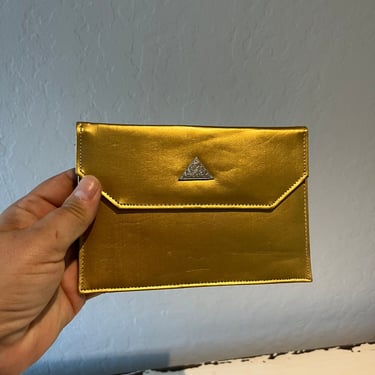 Lord Cartwright's Party - Vintage 1930s 1940s Gold Metallic Leather Envelope Evening Clutch Bag 