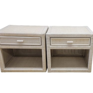 Pair Woven Rattan Nightstands 