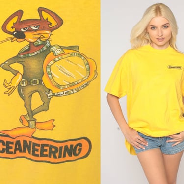 Vintage Oceaneering Shirt Scuba Diving Shirt 80s Diving Mouse Shirt Engineering TShirt Diver 1980s Tropical Tshirt Yellow Extra Large xl 