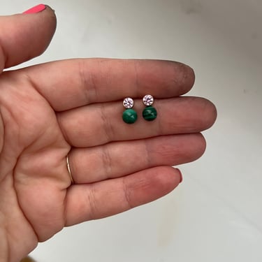 Malachite Pop Studs with Bright Pink CZ in 14k Gold Fill 