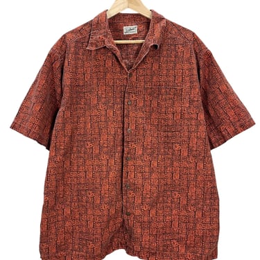 Vintage LL Bean Orange Aztec Print Loop Collar Shirt Men’s XL
