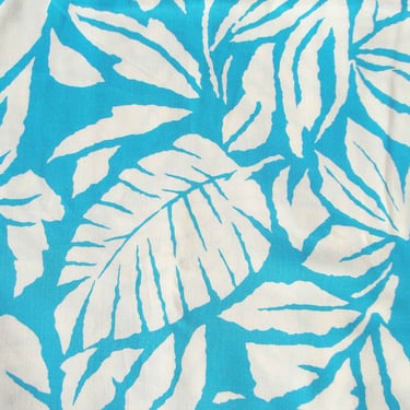 Vintage Hawaiian Fabric Turquoise & White Leaf Print by Reflections 3.8 Yds 