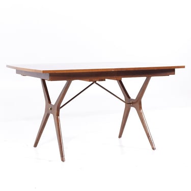 Rway Mid Century Walnut and Brass Expanding Dining Table with 2 Leaves - mcm 