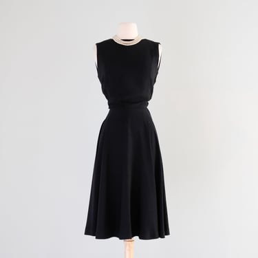 Elegant 1950's Draped Back Little Black Dress by Jr. Sophisticates / SM