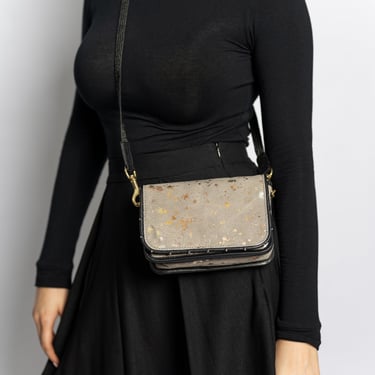 Metallic Splatter Suede Shoulder Bag with Stud Detail