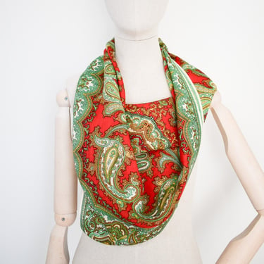 1940s/50s Red and Green Paisley Wool Scarf 