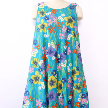 1960s Floral Cotton Trapeze Dress S/M