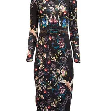 Alice & Olivia - Black w/ Multicolor Floral Print Turtleneck Midi Dress Sz 4