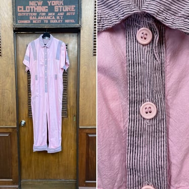 Vintage 1980s Pale Pink & Grey Striped Jumpsuit, Vintage 1980’s Jumpsuit, Pink Jumpsuit, Grey striped, 1980’s Original 