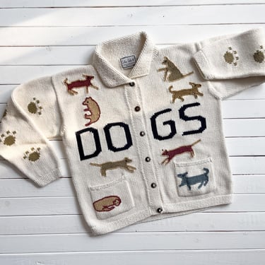 dog cardigan sweater 90s vintage Cotton Salsa cream embroidered novelty hand knit cardigan 