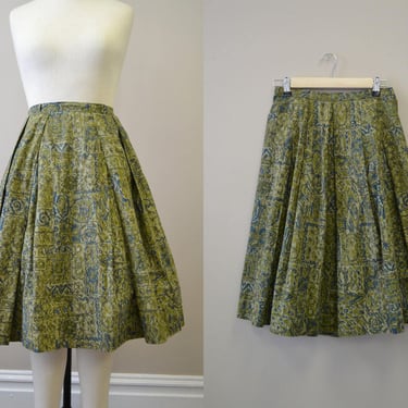 1950s Lady Manhattan Green Batik Skirt 