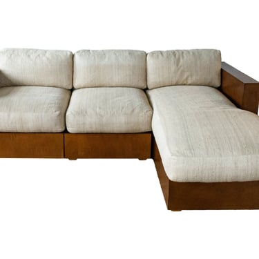 Contemporary Modern Ralph Lauren Walnut Wood 3 Piece Modular Sectional Sofa 