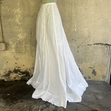 Antique Edwardian White Linen Skirt Walking Dress Full Length Pin Tucks Vintage