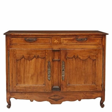 18th/19th Century Country French Provincial Louis XV Style Star Inlay Walnut Sideboard Buffet 