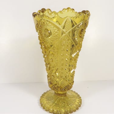 Vintage Imperial Glass Amber Hobstar Vase 