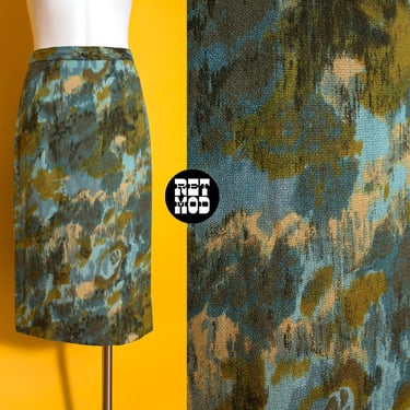 Interesting Vintage 50s 60s Blue Green Abstract Patterned Skirt 