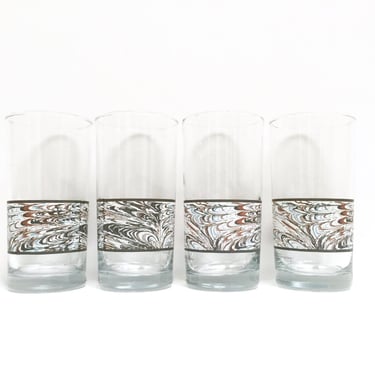 Marble patterned tumblers, set of 4 | vintage Anchor Hocking glasses | iced tea glasses| highball cocktail glasses | marbleized 