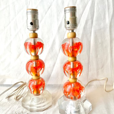 Groovy Table Lamps, Blown Glass, Artsy Mod, Set 2, Mid Century, Works Fine 