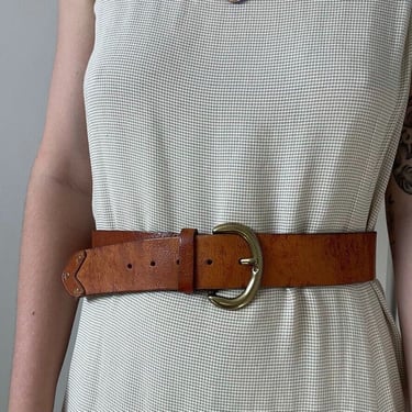 J. Crew Womens Brown Leather Belt Solid Brass Buckle Made in USA Sz L 