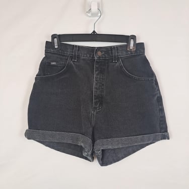 Vintage 90s Black Lee High Rise Denim Shorts, Size 26 Waist 