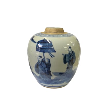 Oriental Handpaint People Small Blue White Porcelain Ginger Jar ws2330E 
