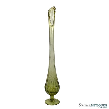 Mid-Century 21" Avocado Green Thumbprint Art Glass Swung Vase by Fenton