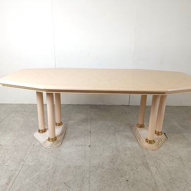 Vintage beige lacquered dining table, 1970s - hollywood regency dining table - vintage lacquer dining table 