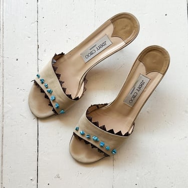 1990s Jimmy Choo Turquoise Studded Mules 